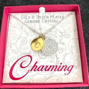 “C” initial gold and silver w/ crystals necklace
